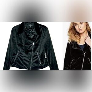 NWT CoffeeShop Black Velvet Moto Jacket with Front Zipper & Zipped Pockets, M